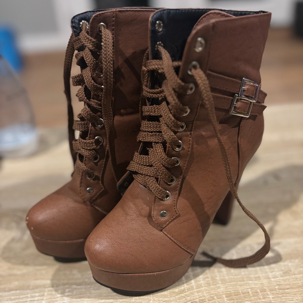 Brown Lace-Up Ankle Boots